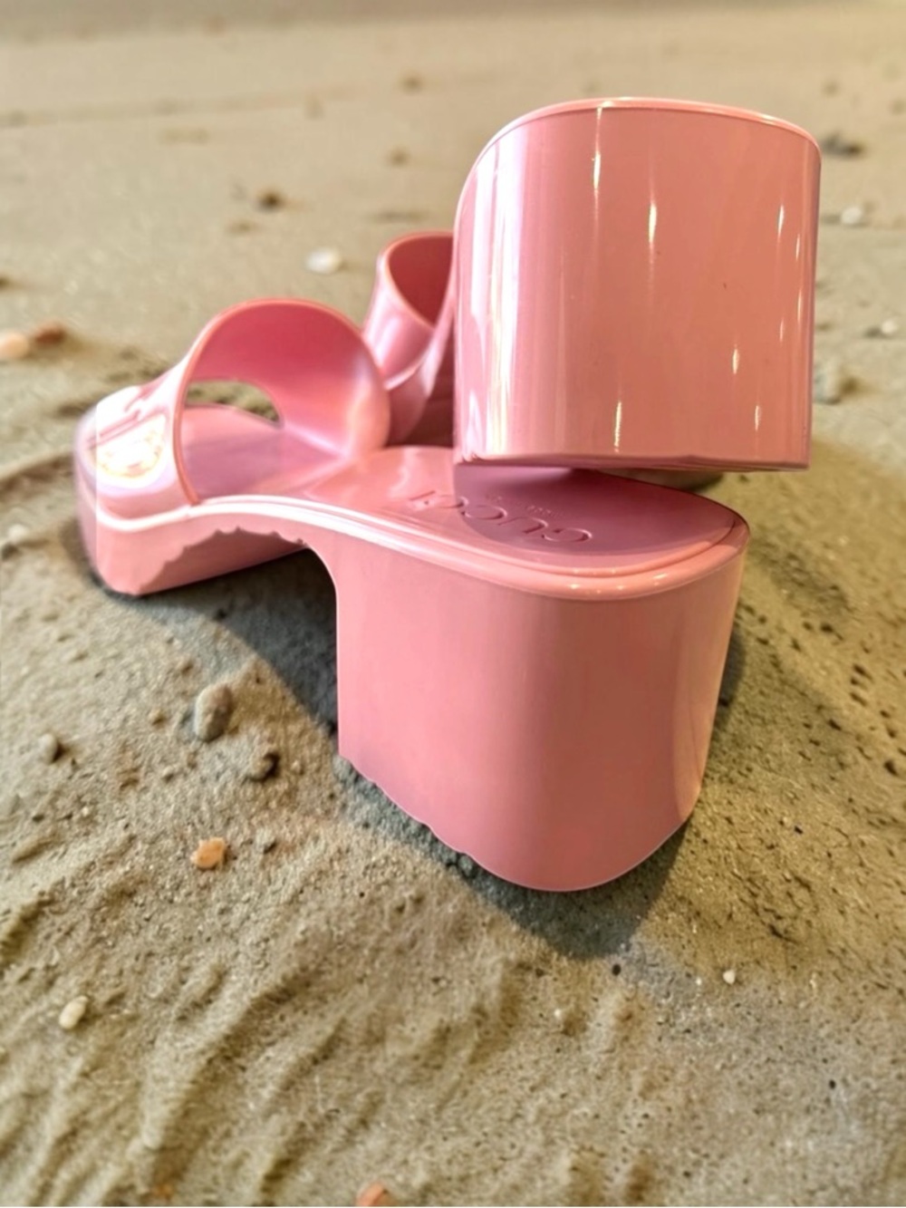 Authentic W/COA Gucci Pink Chunky Platform Slide Mules 38 New - Picture 5 of 6